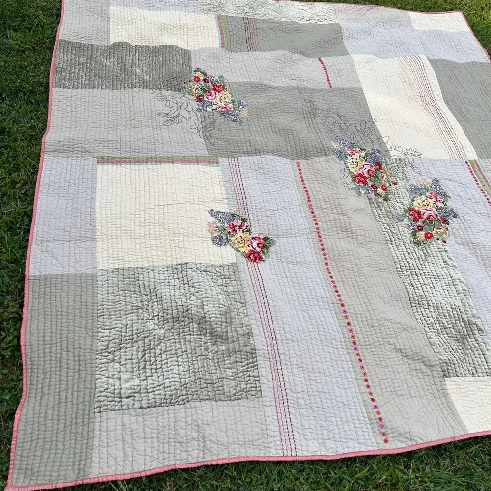 Address Home Decor Patchwork Quilt 88 X85 Floral Sequins Buttons Bohemian Style
